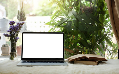 Mock up Copy Space Blank Screen Concept Business Working on Laptop. 