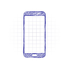 Poster - Sellphone icon. Hand drawn sketched picture with scribble fill. Blue ink. Doodle on white background