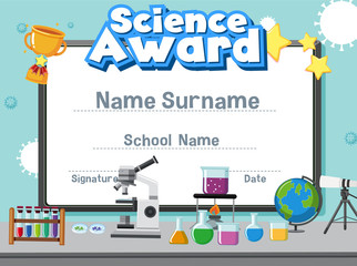 Canvas Print - Certificate template for science award with kid in the lab background