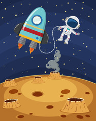 Wall Mural - Scene with astronaut and spaceship flying in the space
