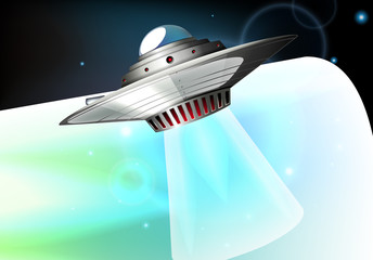 Wall Mural - Background scene with UFO flying in dark sky