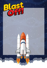 Wall Mural - Frame template with spaceship flying in the space