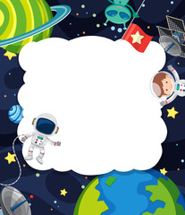 Wall Mural - Frame template with astronaut flying in the space background