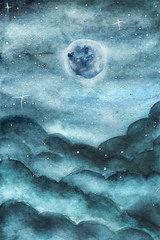 Wall Mural - magical blue moon and cloudy blue sky