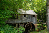 Water wheel and old mill in the woods.  Cades Cove, Smoky Mountains National Park, Tennessee
