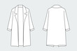 Coat vector template isolated on a grey background. Front and back view. Outline fashion technical sketch of clothes model.