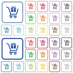 Poster - Gift shopping outlined flat color icons