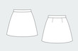 Female skirt vector template isolated on a grey background. Front and back view. Outline fashion technical sketch of clothes model.