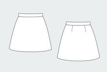 Female skirt vector template isolated on a grey background. Front and back view. Outline fashion technical sketch of clothes model.