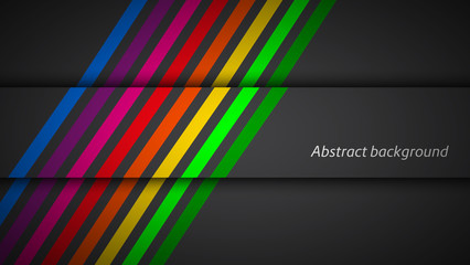 Wall Mural - Modern rainbow colored lines on black background. Vector illustration for your presentation