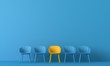 © ink drop - Yellow chair standing out from the crowd. Business concept. 3D rendering
