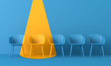 Yellow Chair Standing Out From The Crowd. Business Concept. 3D Rendering