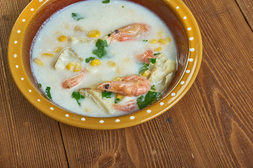 Canvas Print - Corn and Shrimp Chowder with Mashed Potatoes