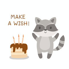  Make a wish! Birthday greeting card. Vector illustration.