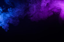 Colorful Smoke Or Fog Mist Blue And Purple Border On Black Background