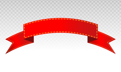 Red ribbon banner flat design on a transparent background.