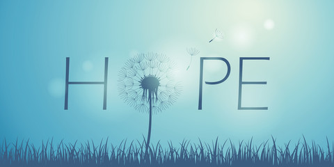 hope typography with dandelion on blue sky background vector illustration eps10