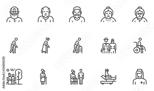 Fotografía Elder People Vector Line Icons