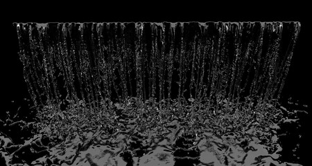 Wall Mural - liquid waterfall falling splash on top view on black background. 3d render