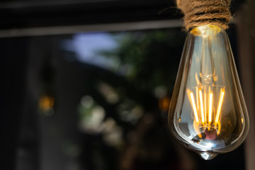 hanging Vintage light bulb in the dark