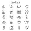 Hug, care, support & friendship icons set in thin line style