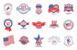 Election badges. Political campaign, usa presidential day vote. American flag patriotic voter stickers. Voting for president vector banners. Usa political vote, election american illustration