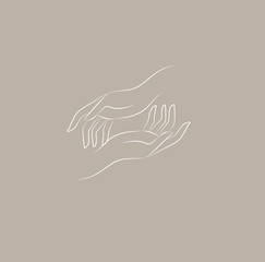 Wall Mural - logo design template in trendy linear minimal style. vector abstract hands. abstract symbol for orga