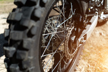 Rear Wheel Of An Enduro Motorcycle Close Up.