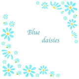 Fototapeta Kwiaty - Hand drawn flowers frame, simple wild flowers, greeting card, invitation, love and friendship, blue flowers design 