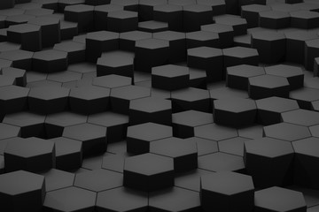 Wall Mural - 3d render volumetric background from black hexagons. Abstract black background