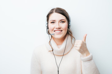 on a white background girl with headphones