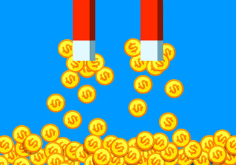 Poster - Magnet for money. Loadstone icon in flat style, simple tool on color background. Vector design element for you project 