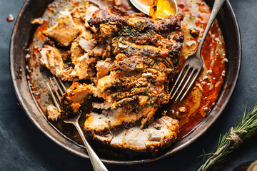 Wall Mural - Baked pork with spices and herbs