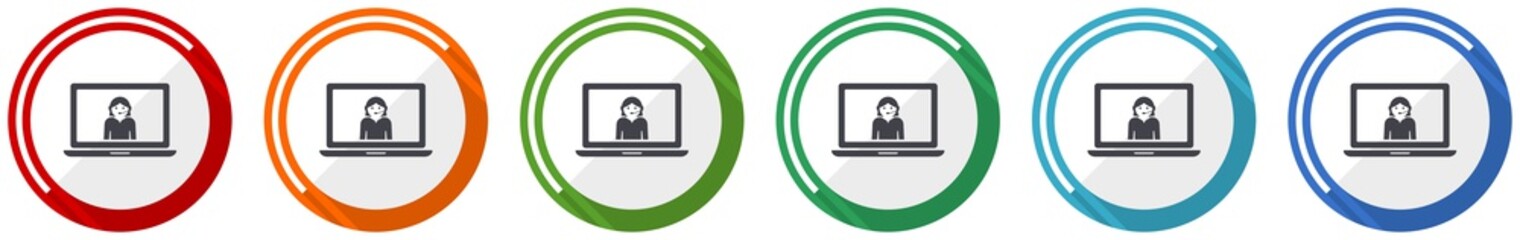 Aufkleber - Help icon set, call service, support flat design vector illustration in 6 colors options for webdesign and mobile applications
