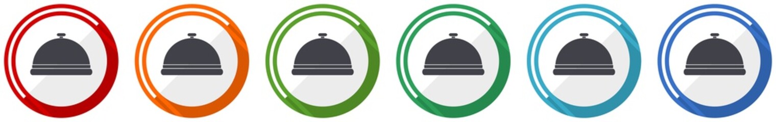 Poster - Restaurant icon set, food service flat design vector illustration in 6 colors options for webdesign and mobile applications
