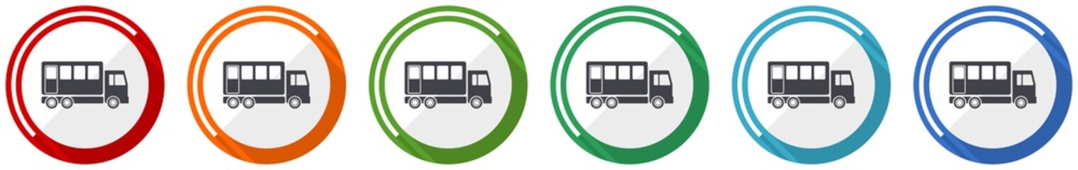 Poster - Off road bus icon set, combination truck flat design vector illustration in 6 colors options for webdesign and mobile applications