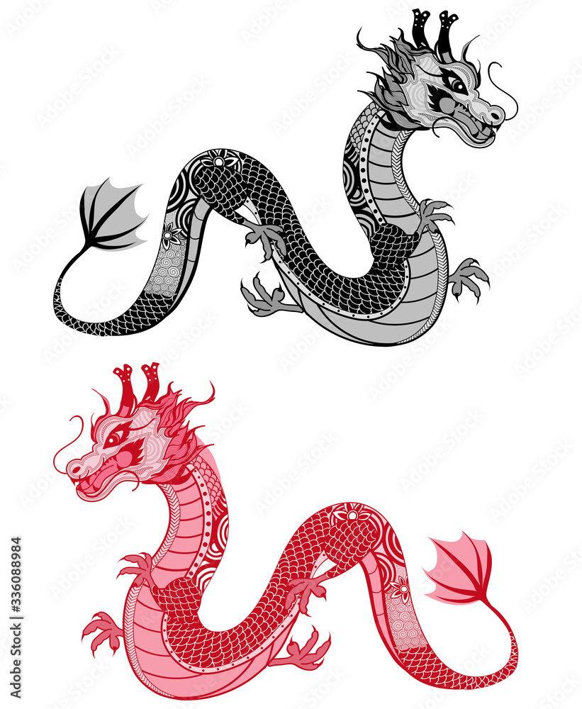 Traditional Japanese and Chinese old dragon as a zodiac sign vector ...