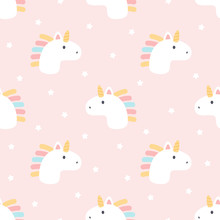 Cute Unicorn And Stars Seamless Pattern Background