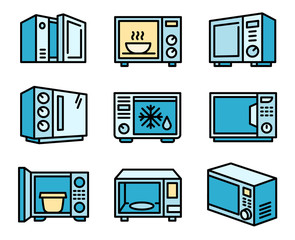 Poster - Microwave icons set. Outline set of microwave vector icons for web design isolated on white background
