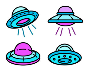 Poster - UFO icons set. Outline set of UFO vector icons for web design isolated on white background