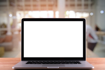  laptop with black screen on modern wooden desk