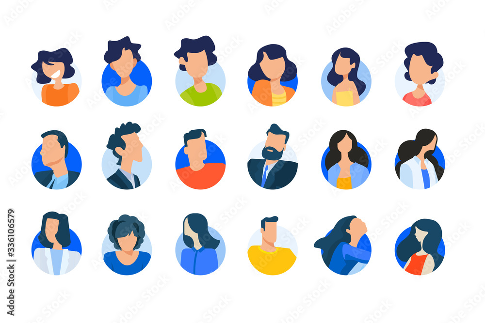 Flat design concept icons collection. Vector illustrations of modern people avatars. Icons for graphic and web designs, marketing material and business presentations, social media, user account.  - obrazy, fototapety, plakaty 