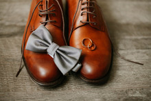 Wedding Shoes On A Wooden Background