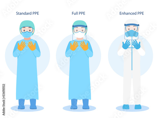 Cuadros en Lienzo Set of Doctors Character wearing in PPE personal protective suit Clothing isolated and Safety Equipment for prevent Corona virus, people wearing Personal Protective Equipment