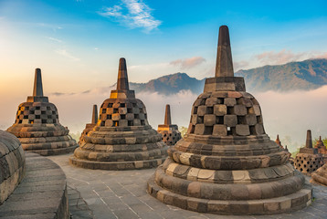 Borobudur temple at sunrise, Java, Indonesia