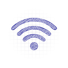 wi-fi icon. Hand drawn sketched picture with scribble fill. Blue ink. Doodle on white background