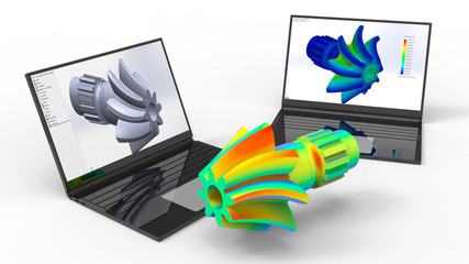 Wall Mural - 3D rendering - finite element analysis of a helical gear