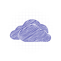 Poster - cloudy weather icon. Hand drawn sketched picture with scribble fill. Blue ink. Doodle on white background