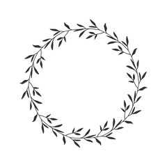 Hand drawn floral oval frame wreath on white background