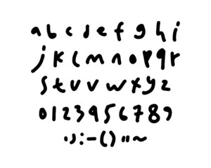 Poster - Hand drawn written alphabet with numbers and symbols. Vector font letter isolated on white background